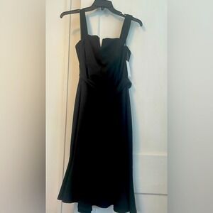 NWT-Premier Amour Black Sleeveless‎ Midi Dress Square Neck Tie Waist Size 14